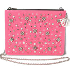 Christian Dior Chain Shoulder Bag Clutch Pouch Rhinestone Studs Pink Black