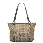 FENDI Zucchino Handbag Tote Bag 8BH196 Beige Brown Canvas Leather Women's