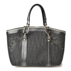 CHRISTIAN DIOR Tote Bag Embroidered Trotter Flower Embroidery Black