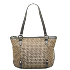FENDI Zucchino Handbag Tote Bag 8BH196 Beige Brown Canvas Leather Women's