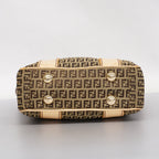 FENDI  Zucchino Shoulder Bag Women's Canvas,Leather Tote Bag Beige,Brown