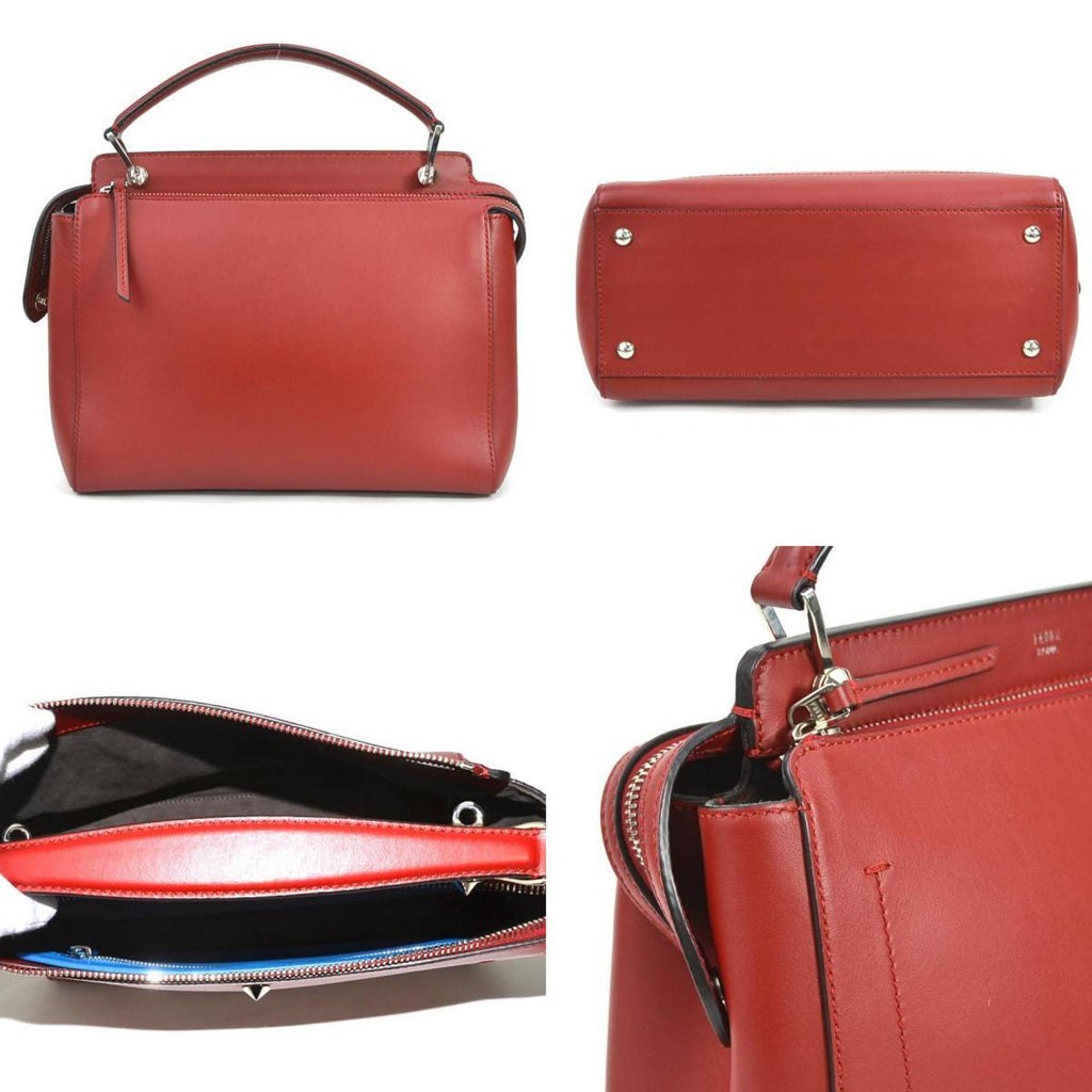 FENDI handbag shoulder bag dot com leather red silver ladies e55932a