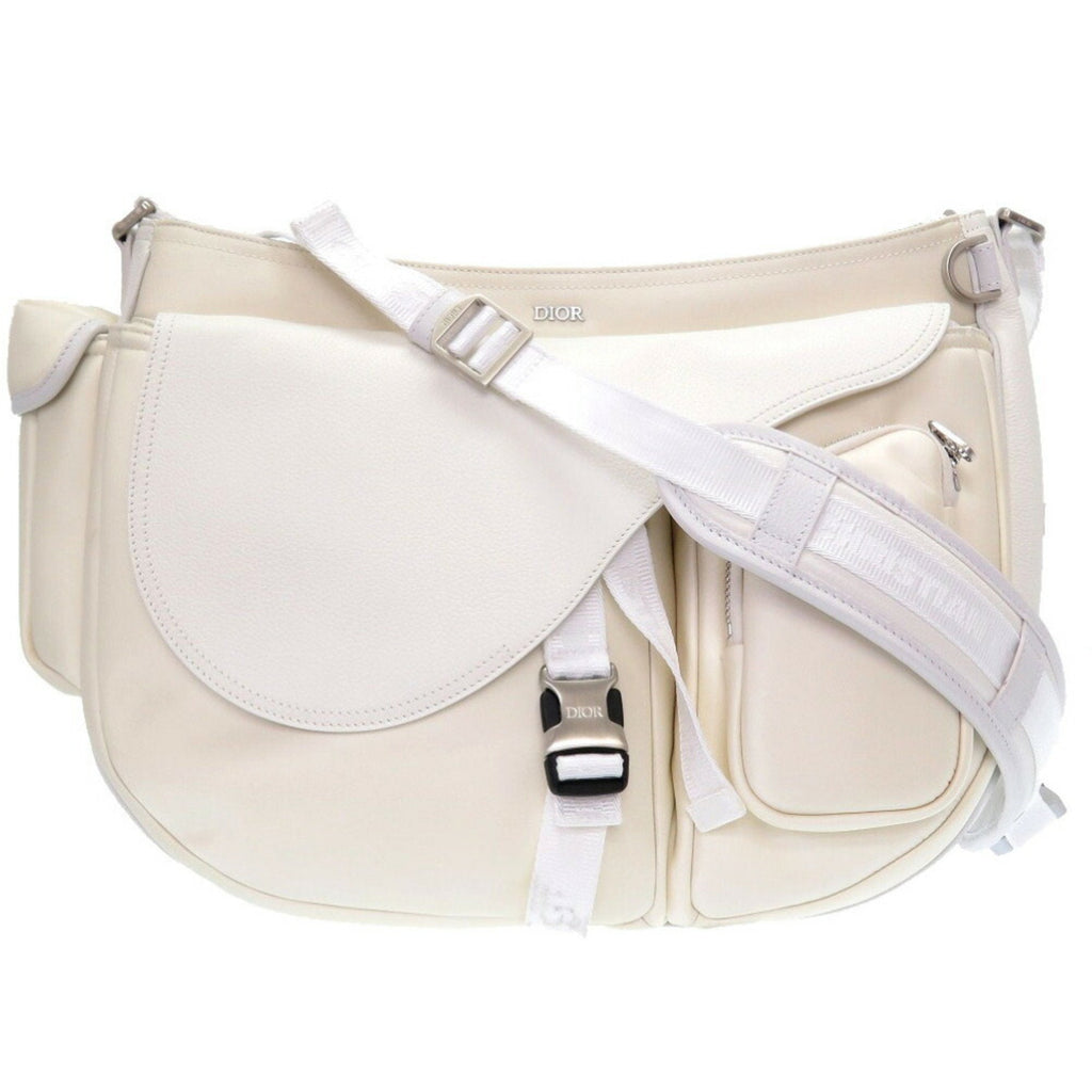 Christian Dior Dior Saddle Soft Bag Roller ster Leather Canvas White Shoulder