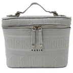 CHRISTIAN DIOR Bag Women's Canvas Vanity Handbag Gray Canage Embroidered Makeup Storage