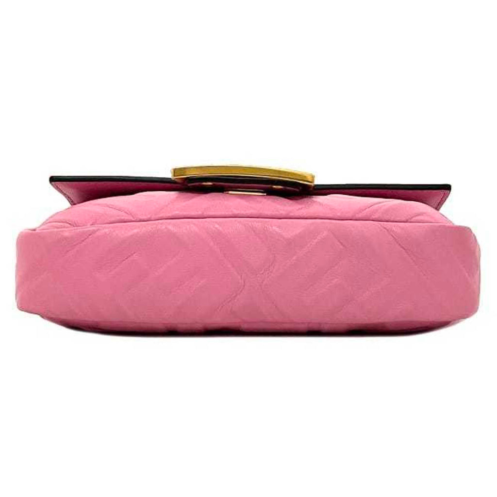 FENDI Baguette Small Pink Gold 8BS017 Leather GP  Shoulder Bag FF Embossed Ladies Chain