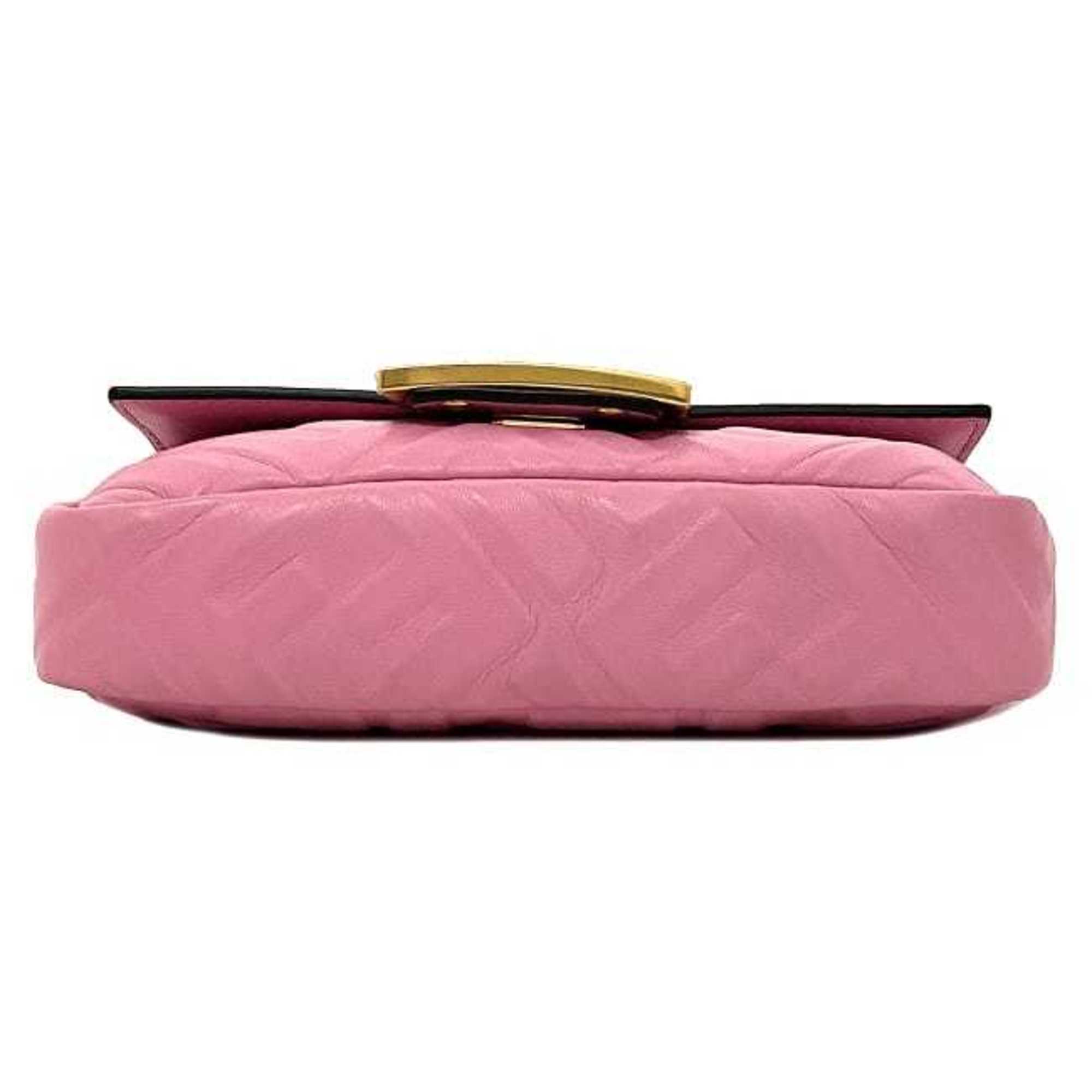 FENDI Baguette Small Pink Gold 8BS017 Leather GP  Shoulder Bag FF Embossed Ladies Chain