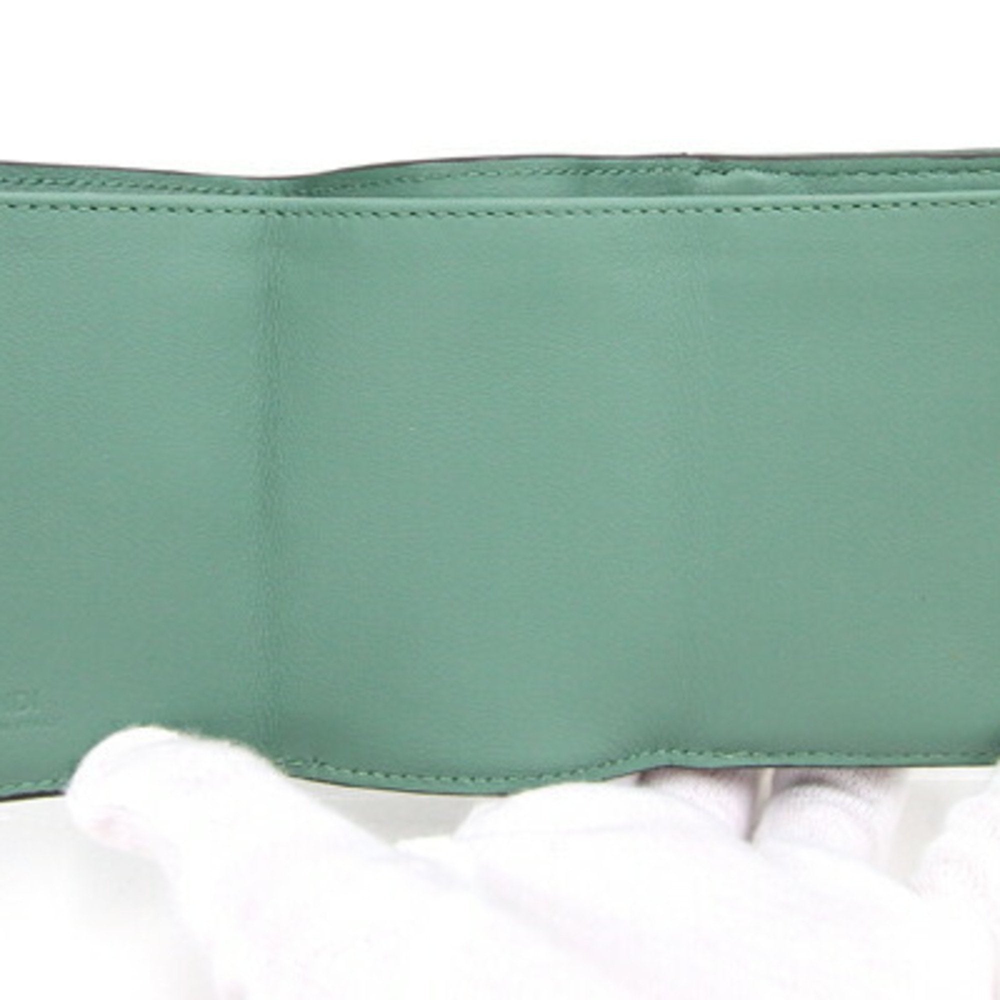 FENDI Trifold Wallet Peekaboo 8M0426 Green Leather Women's