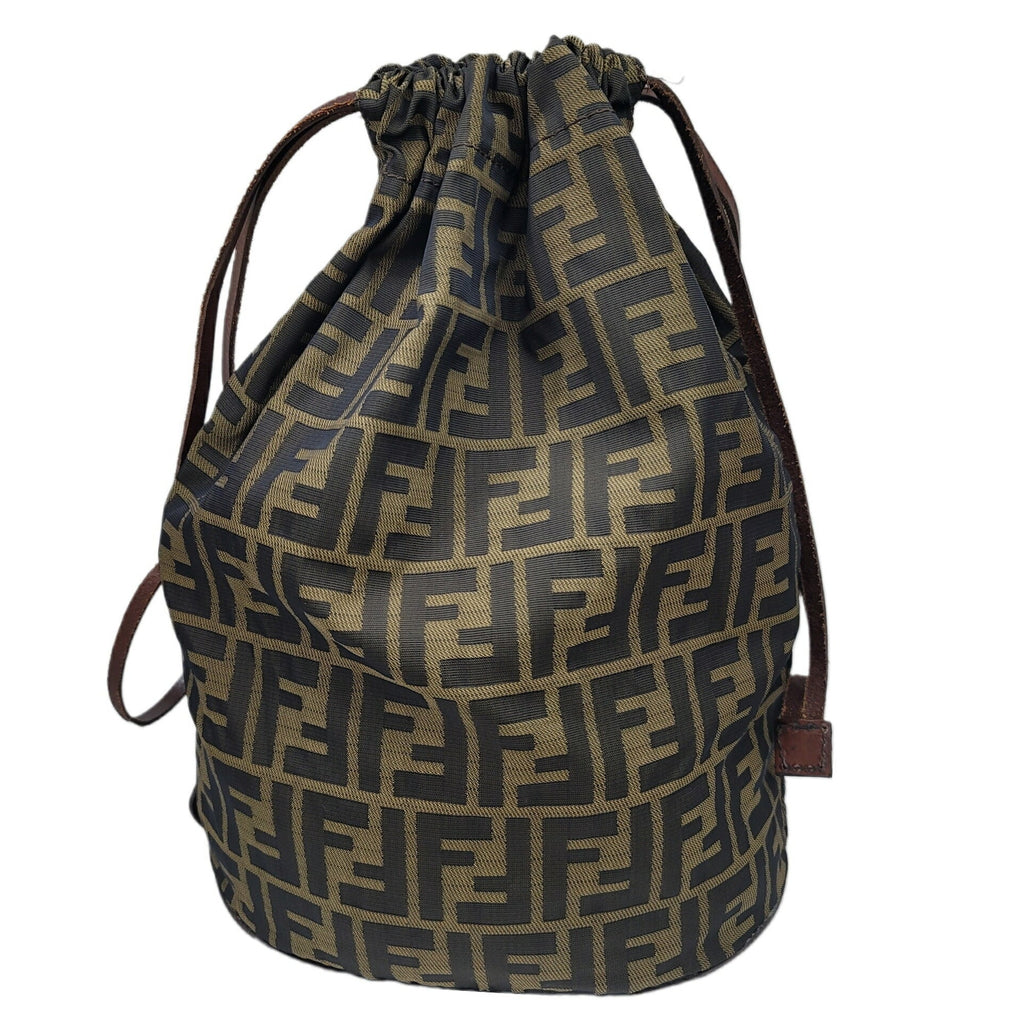 FENDI Zucca pattern bag brown khaki leather storage foldable nylon women's men's unisex