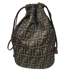 FENDI Zucca pattern bag brown khaki leather storage foldable nylon women's men's unisex