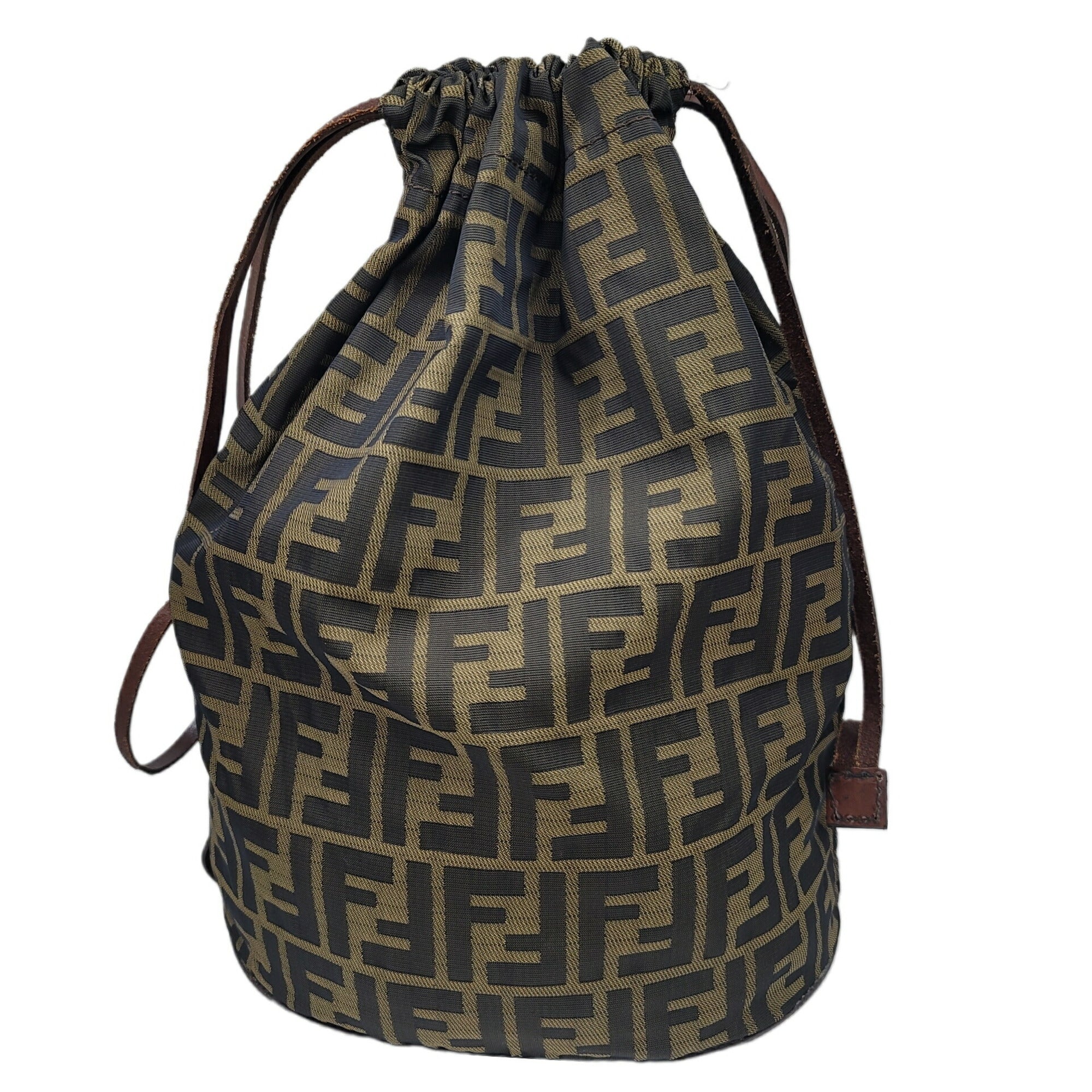 FENDI Zucca pattern bag brown khaki leather storage foldable nylon women's men's unisex