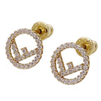 FENDI earrings ladies gold rhinestone stone stud
