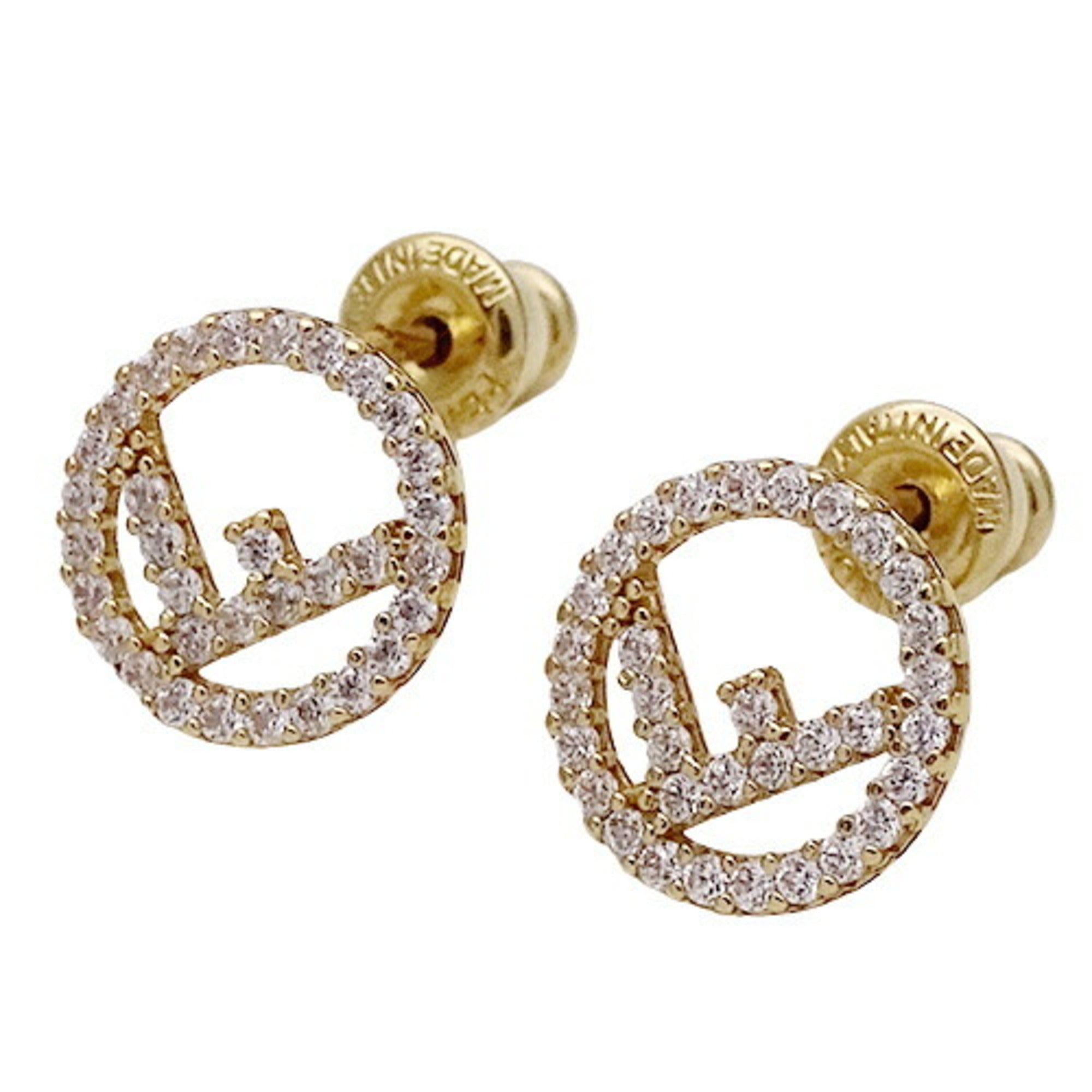FENDI earrings ladies gold rhinestone stone stud