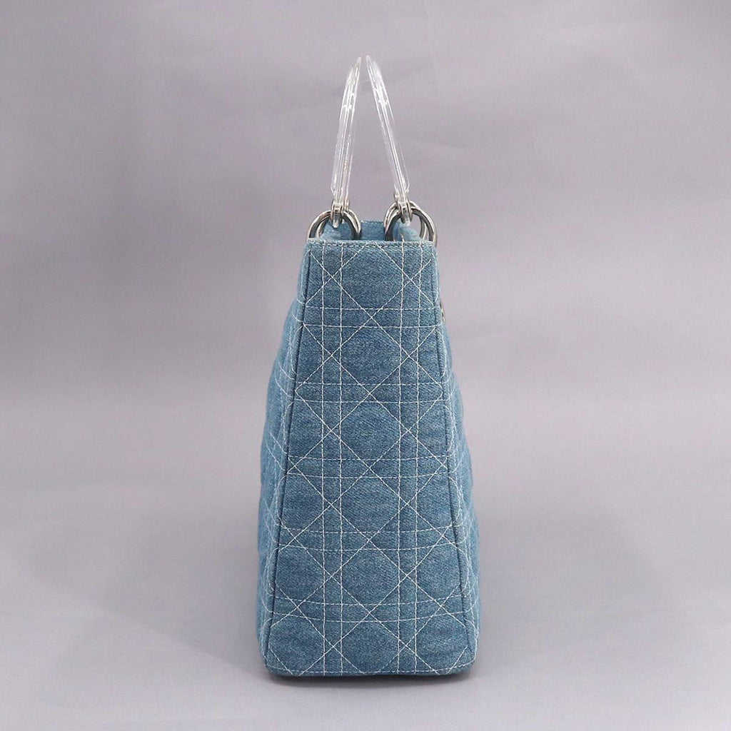 CHRISTIAN DIOR lady large 2way hand shoulder bag denim blue Lady