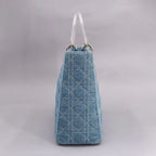 CHRISTIAN DIOR lady large 2way hand shoulder bag denim blue Lady