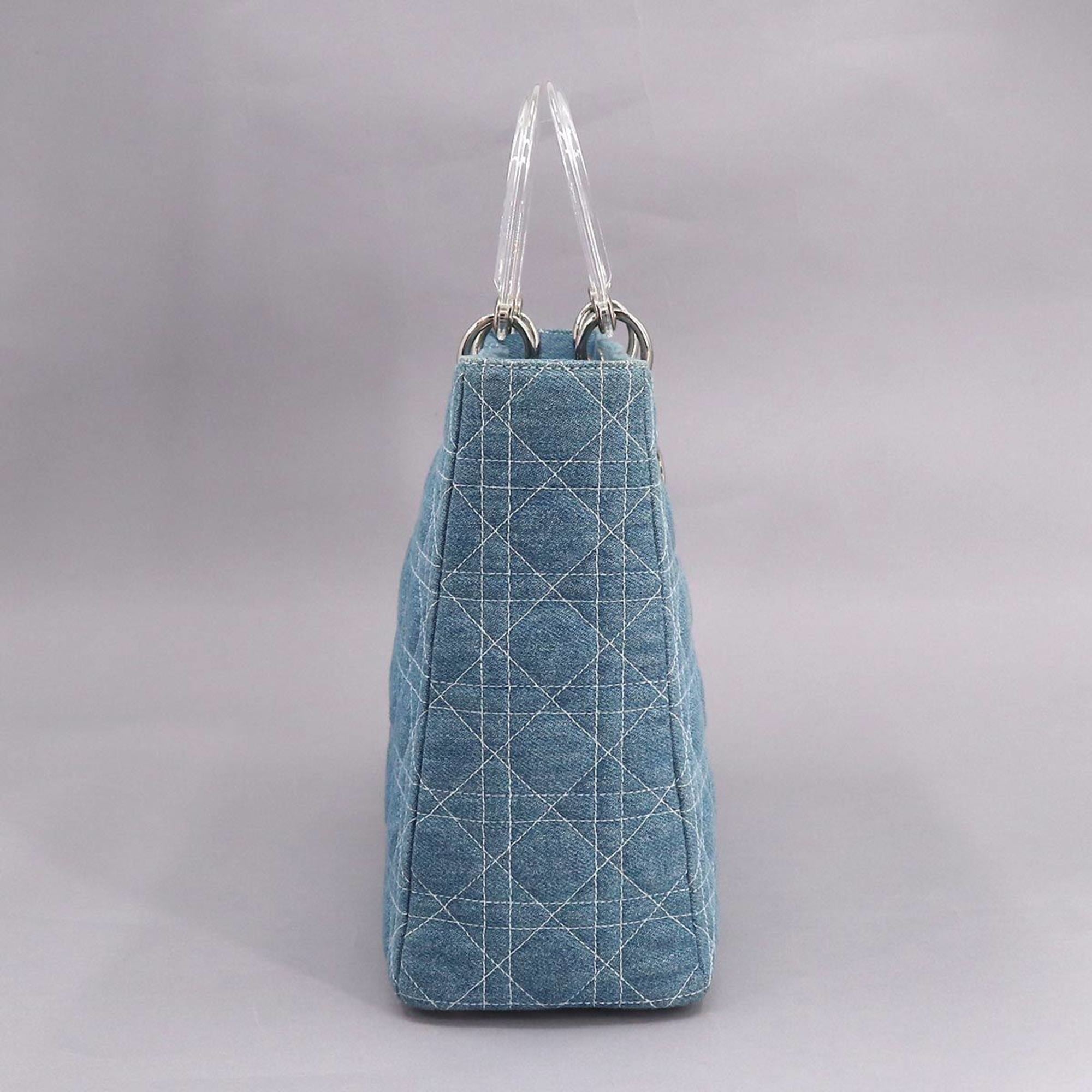 CHRISTIAN DIOR lady large 2way hand shoulder bag denim blue Lady