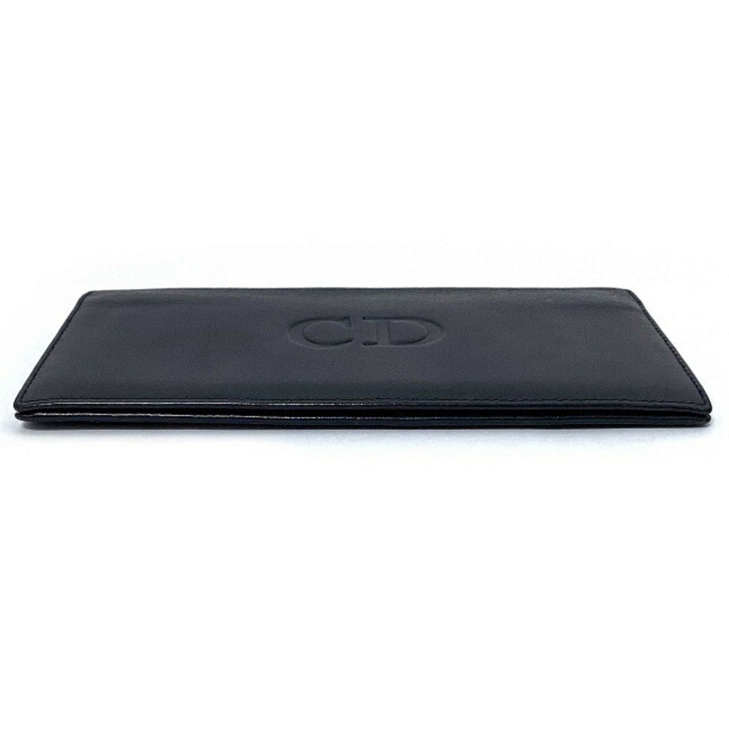 Christian Dior Folio Long Wallet Navy Leather Women's Dark Blue