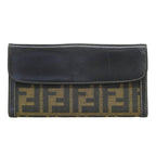FENDI Canvas Leather Zucca Pattern Bifold Long Wallet Brown Ladies