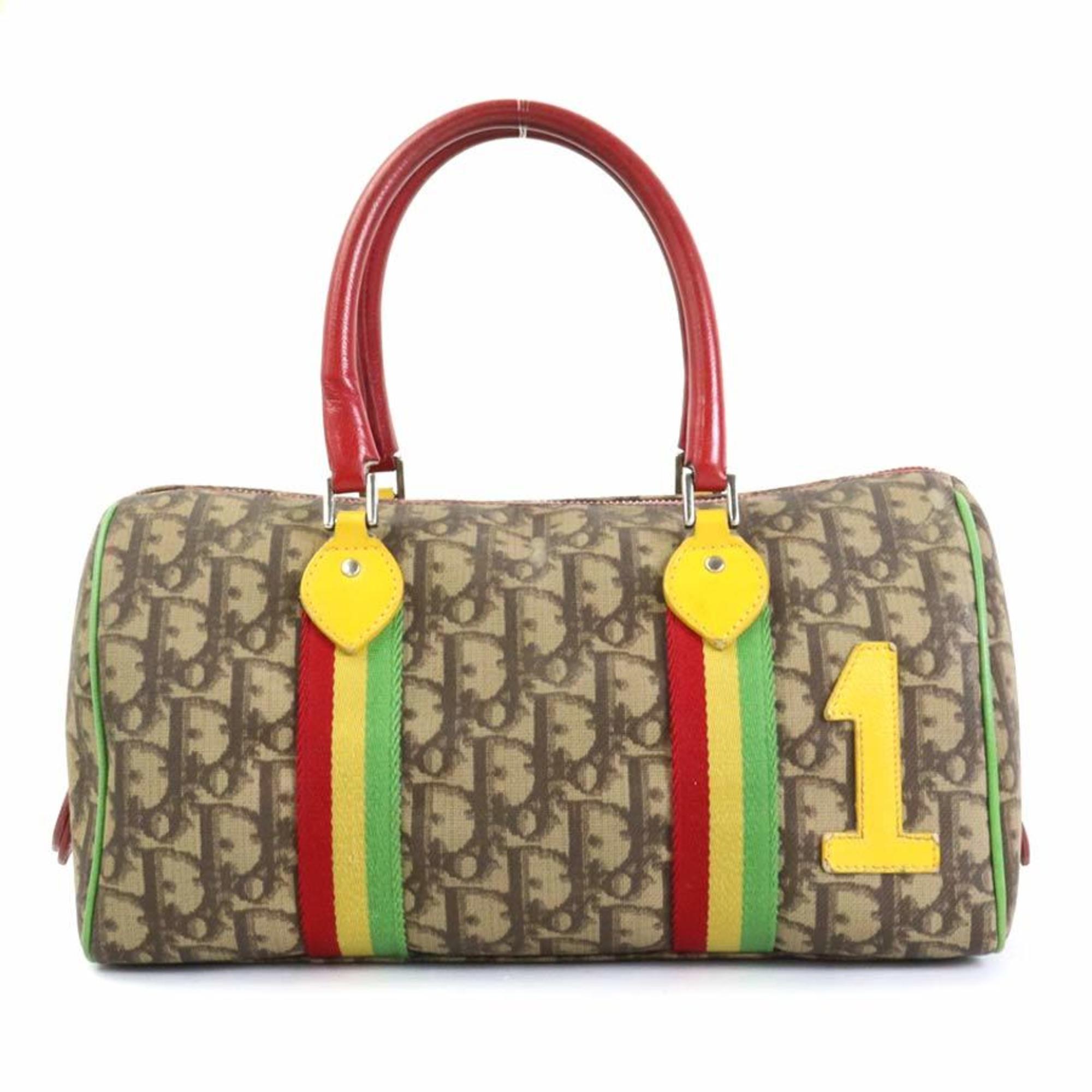 CHRISTIAN DIOR Handbag Trotter ted Canvas Brown x Multicolor Women's