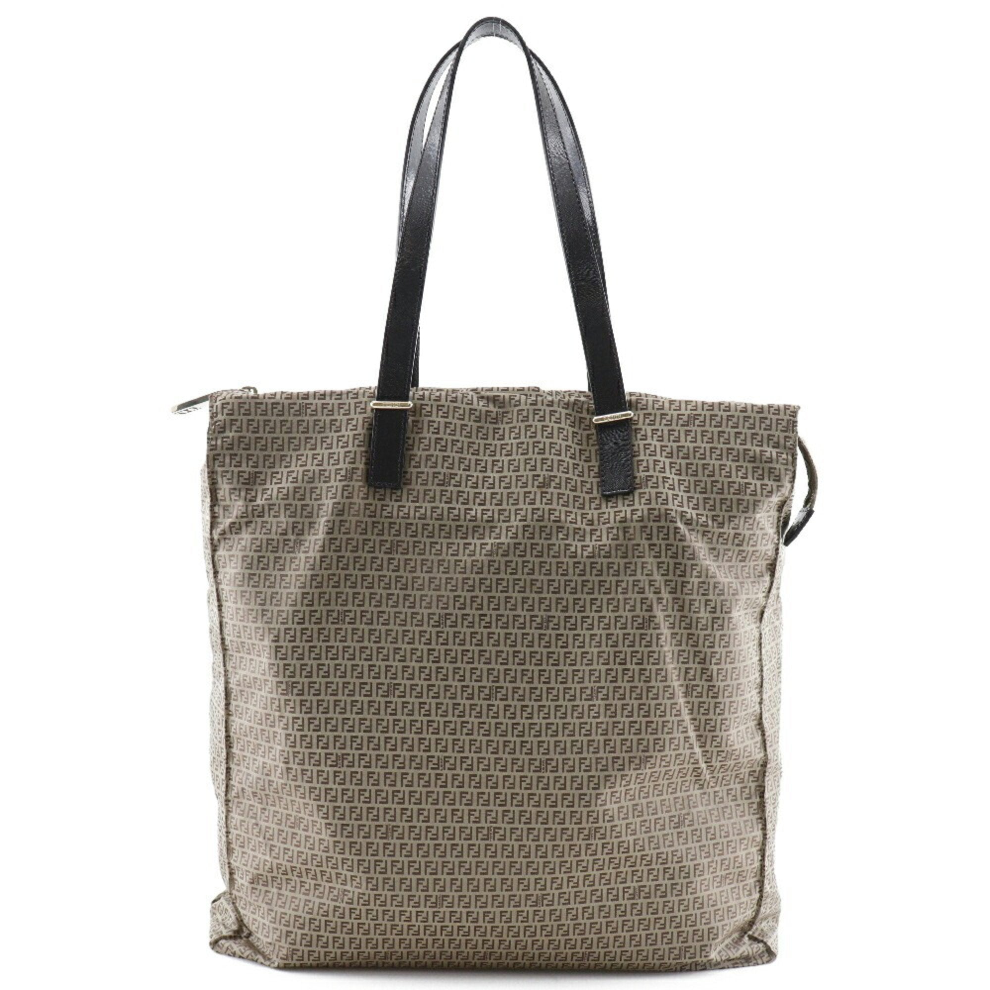 FENDI Micro Zucchini Tote Bag Nylon x Calf Brown Women's