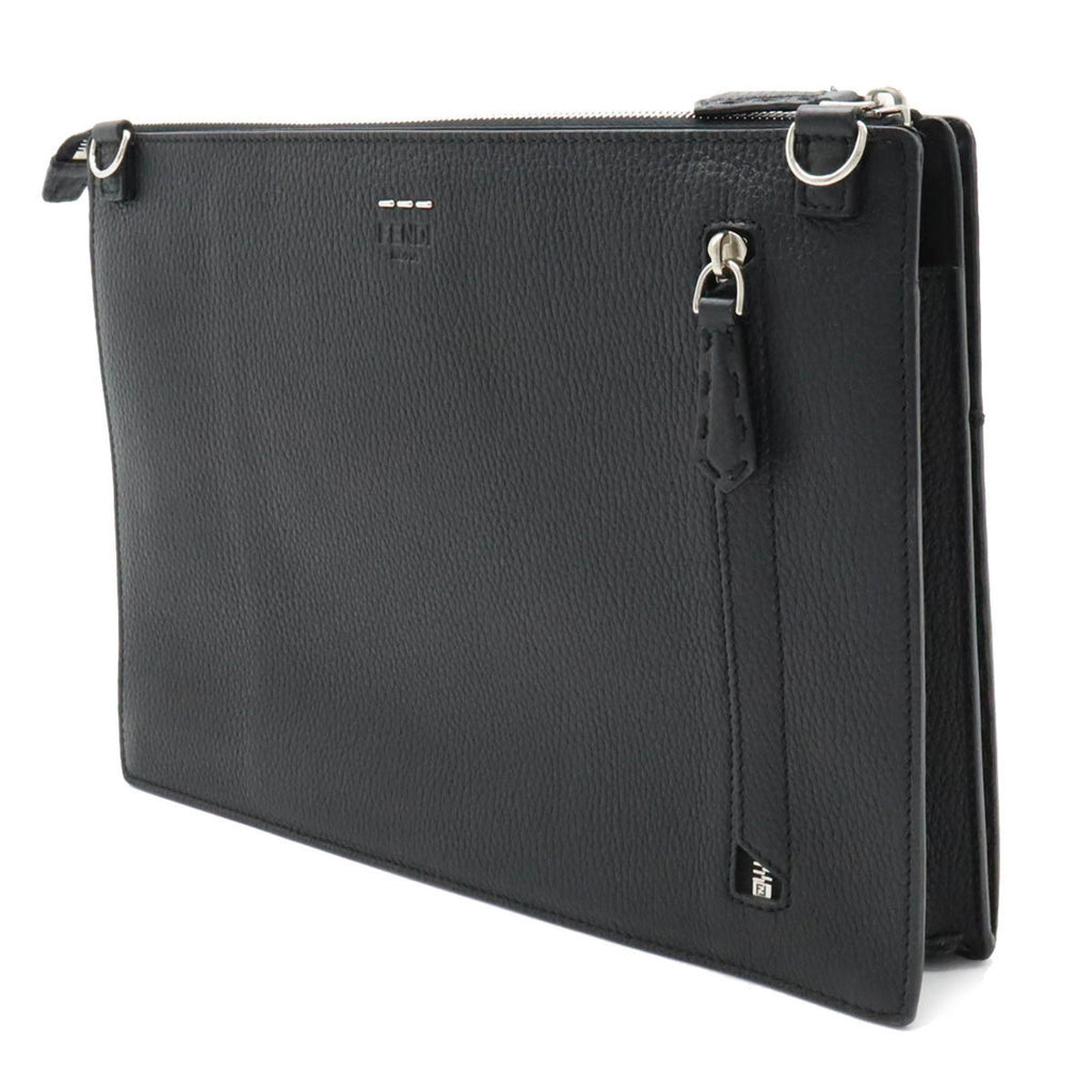 FENDI Selleria Stitch FF Clutch Bag Second Handbag Leather Black 7V99