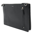 FENDI Selleria Stitch FF Clutch Bag Second Handbag Leather Black 7V99