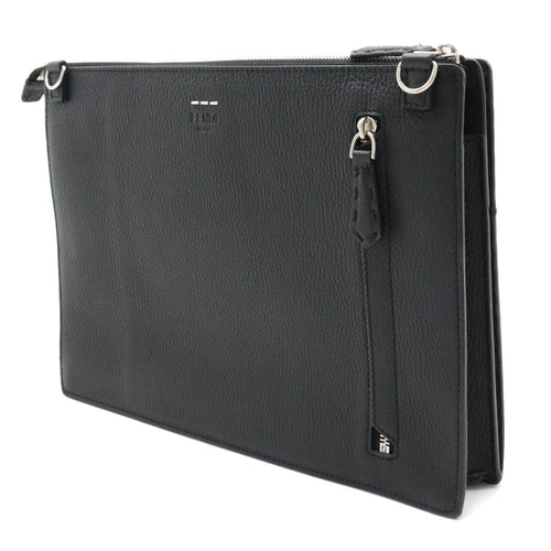FENDI Selleria Stitch FF Clutch Bag Second Handbag Leather Black 7V99
