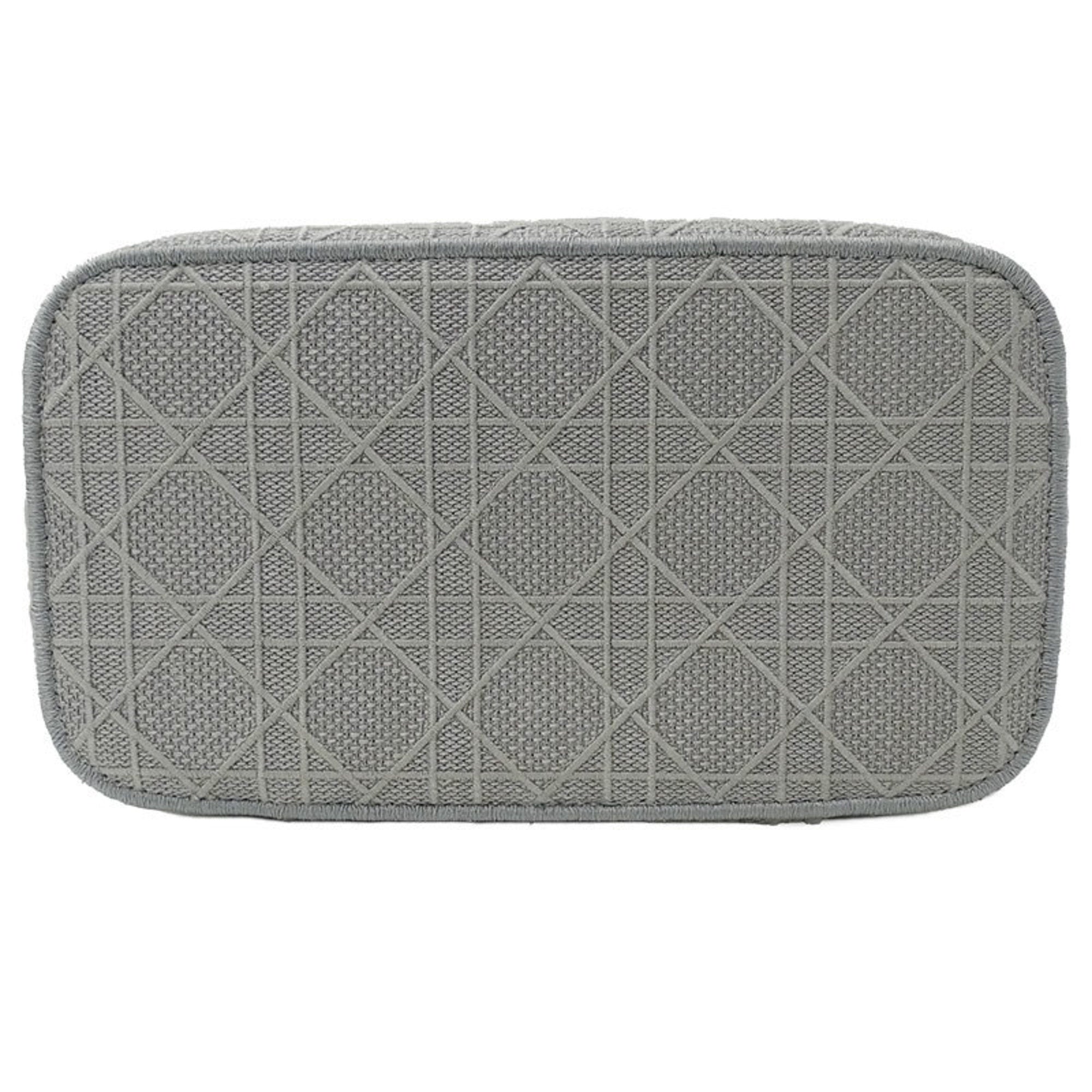 CHRISTIAN DIOR Bag Women's Canvas Vanity Handbag Gray Canage Embroidered Makeup Storage