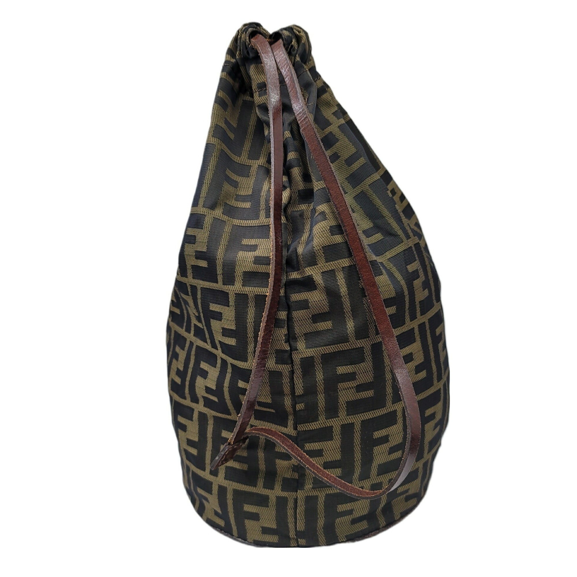 FENDI Zucca pattern bag brown khaki leather storage foldable nylon women's men's unisex