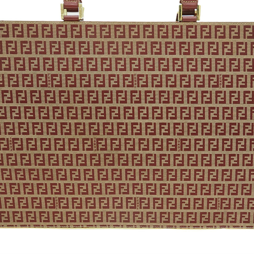 FENDI Zucca Tote Bag Red x Beige Canvas Leather Briefcase Women's