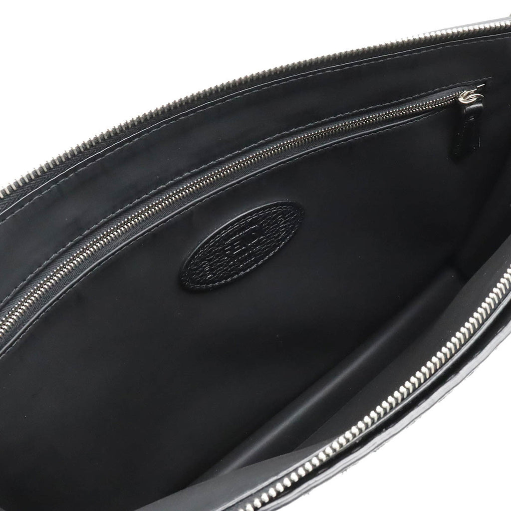 FENDI Selleria Stitch FF Clutch Bag Second Handbag Leather Black 7V99