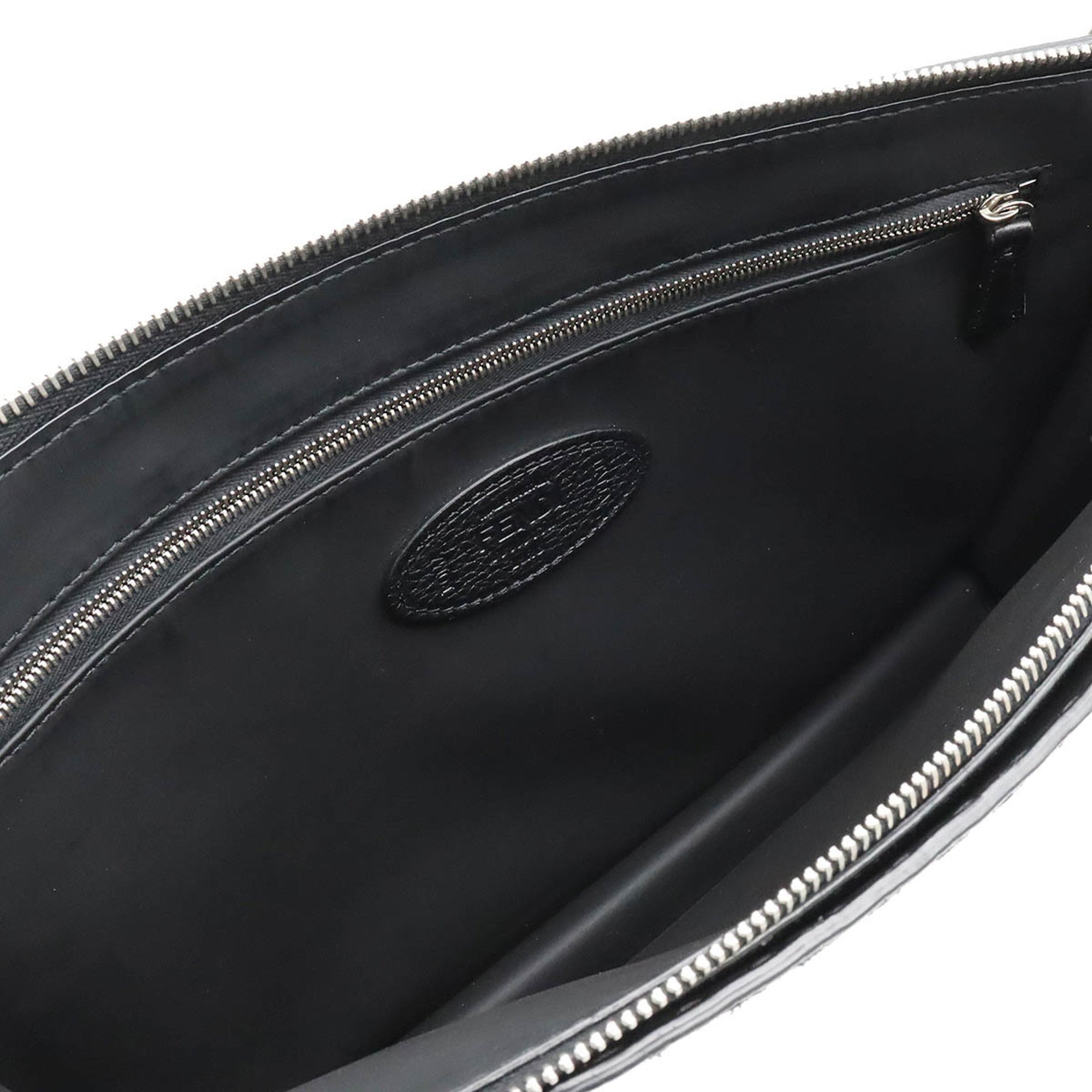 FENDI Selleria Stitch FF Clutch Bag Second Handbag Leather Black 7V99