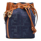 FENDI Zucca Montresor shoulder bag handbag 8BS010 indigo blue brown leather ladies