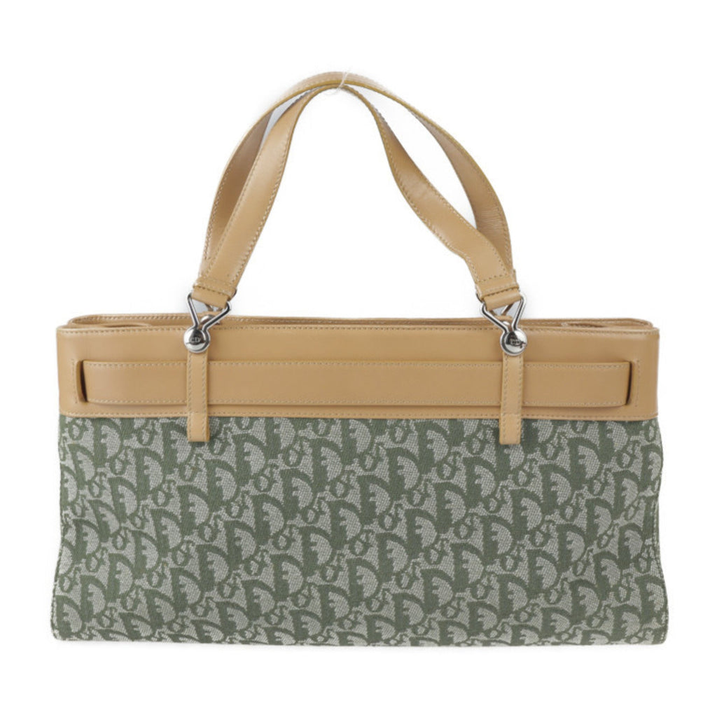 Christian Dior Trotter Handbag BM 0061 Canvas Calf Leather Green Light Brown Series Silver Hardware Denim Design Tote Bag