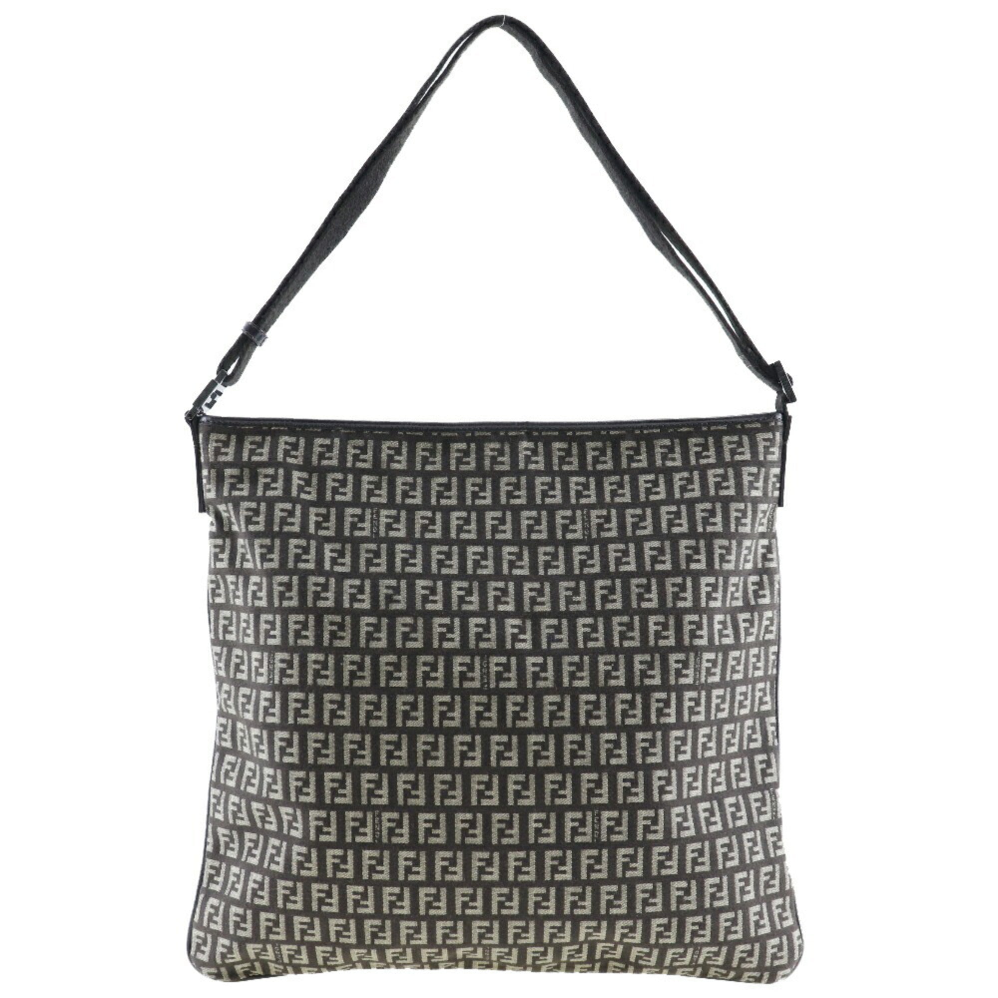 FENDI One Shoulder Bag Zucchino Canvas Made in Italy Brown Crossbody A4 Zipper Belt Unisex