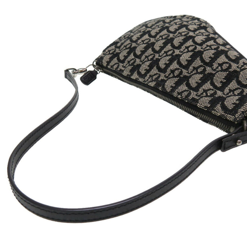 CHRISTIAN DIOR Saddle Pouch Trotter Canvas Black Handbag