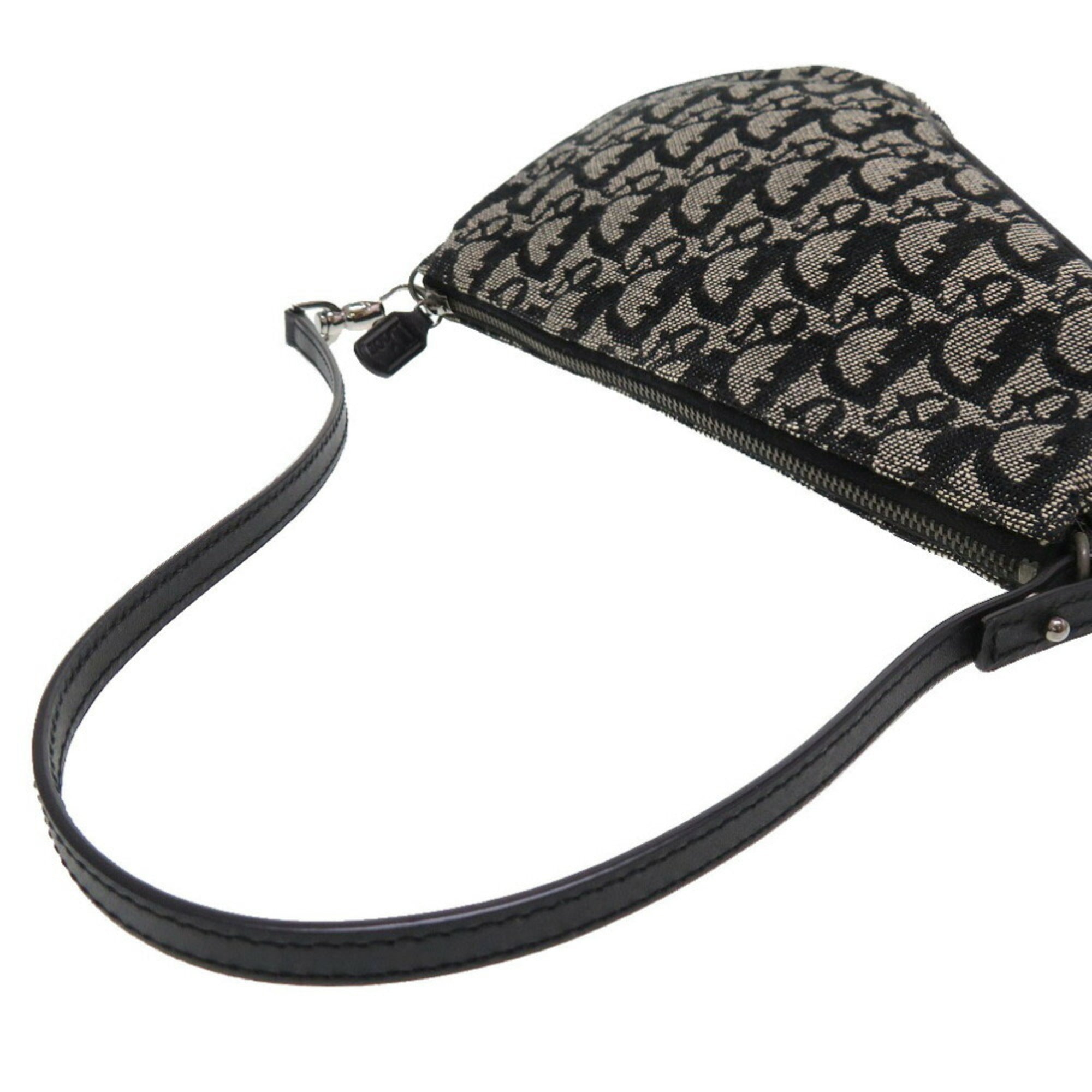 CHRISTIAN DIOR Saddle Pouch Trotter Canvas Black Handbag