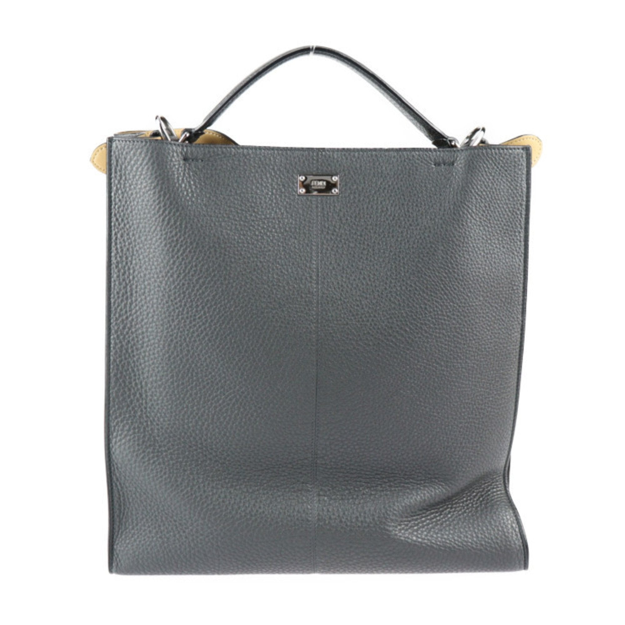 FENDI Peekaboo X Light Fit Tote Bag 7VA447 Leather Dark Gray 2WAY Shoulder