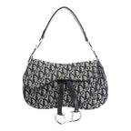 CHRISTIAN DIOR Shoulder Bag Trotter Double Saddle Canvas/Leather Gray/Black Silver Ladies
