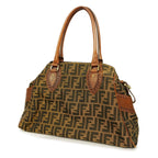 FENDIAuth  Zucca Tote Bag Women's Nylon Canvas,Leather Tote Bag Brown