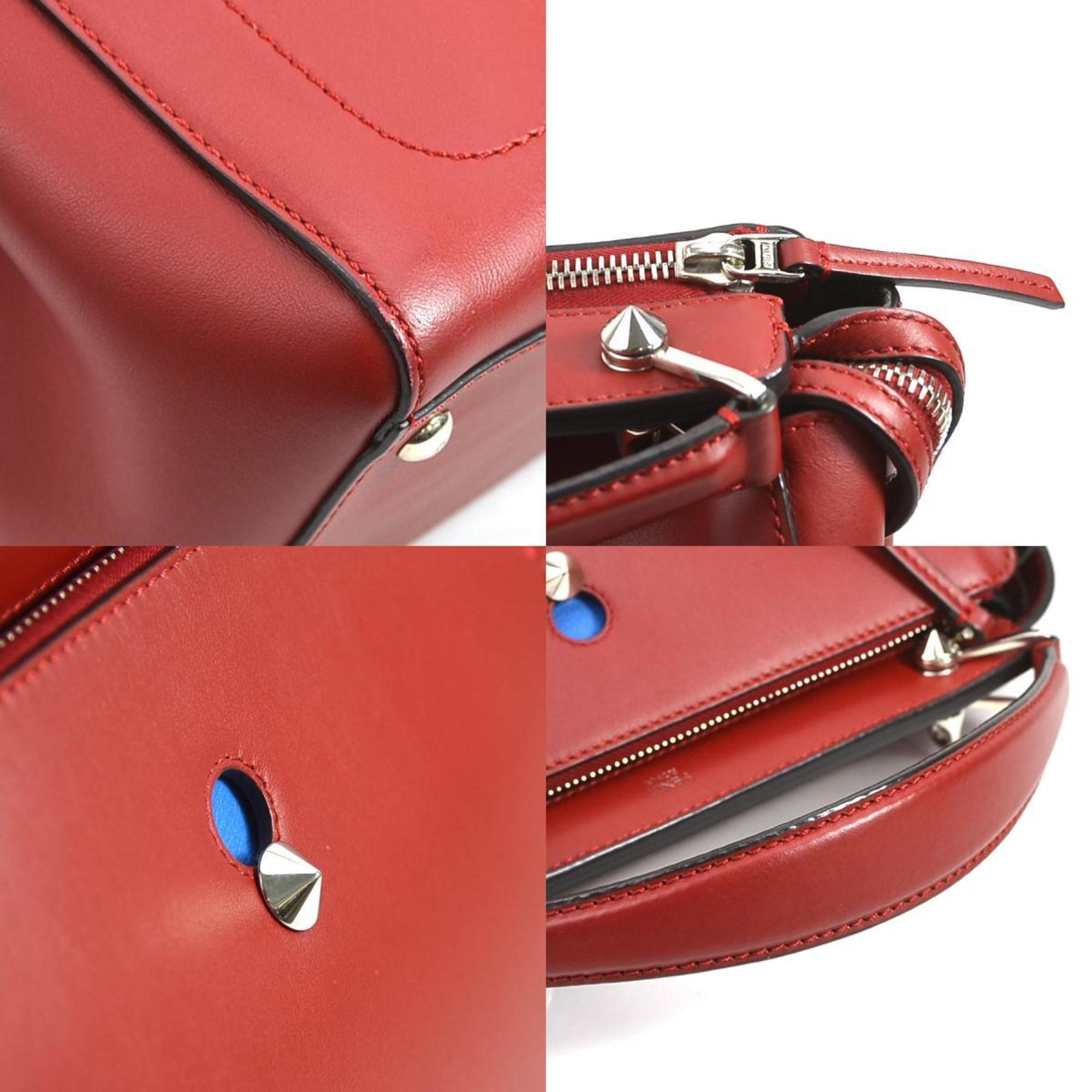 FENDI handbag shoulder bag dot com leather red silver ladies e55932a
