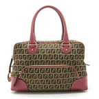FENDI Zucchino Zucca Pattern Tote Bag Handbag Canvas Leather Khaki Beige Rose Pink 8BL076
