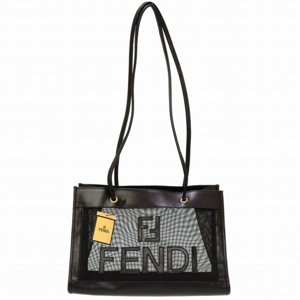 FENDI mesh leather black tote bag 0142