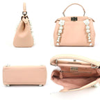 Fendi Handbag Shoulder Bag Mini Peekaboo Leather Pink Beige/White Silver Women's