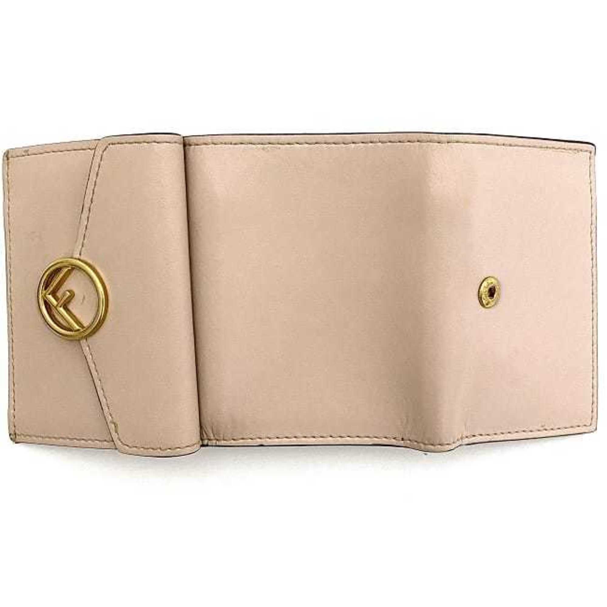 FENDI Trifold Wallet Pink Beige Gold Fizu 8M0395 Leather GP  Circle Women's