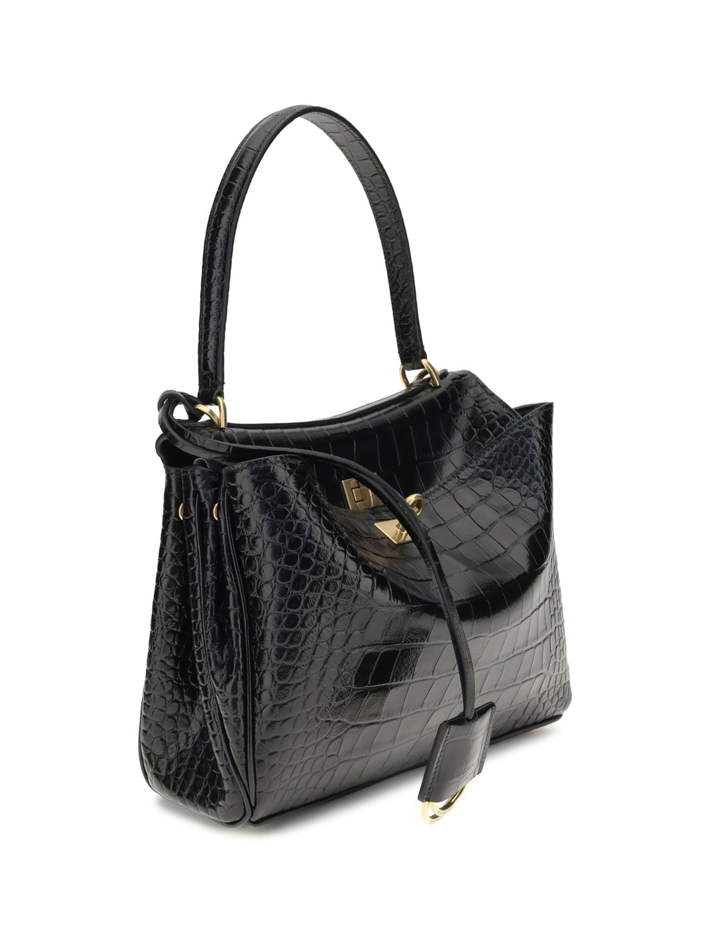 Balenciaga Women Rodeo Shoulder Bag In Crocodile-Print Leather