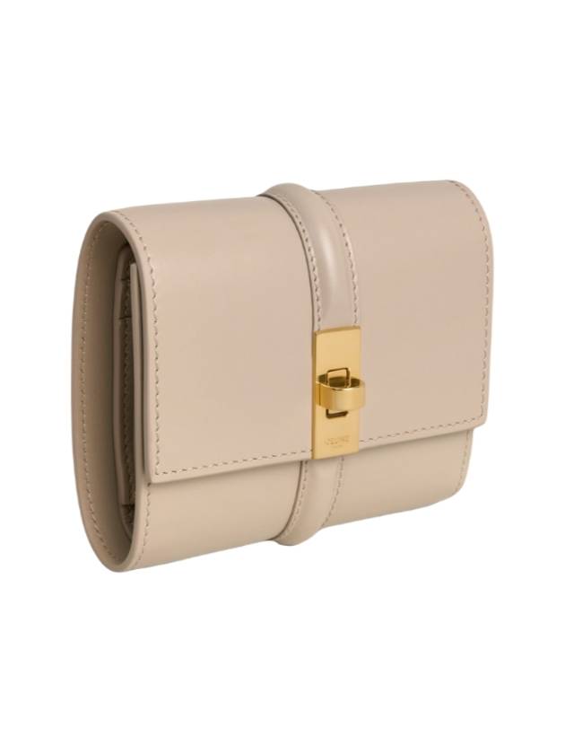 CELINE 16 Tri-Fold Small Shiny Calfskin Half Wallet Cappuccino