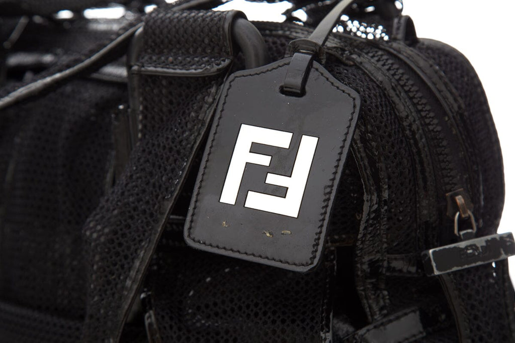 Fendi CROSSWORDS Black Woven Mesh Tote