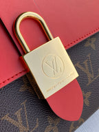 Louis Vuitton LOCKY BB 21 IN BROWN MONOGRAM CANVAS AND RED CALFSKIN GOLD BUCKLE