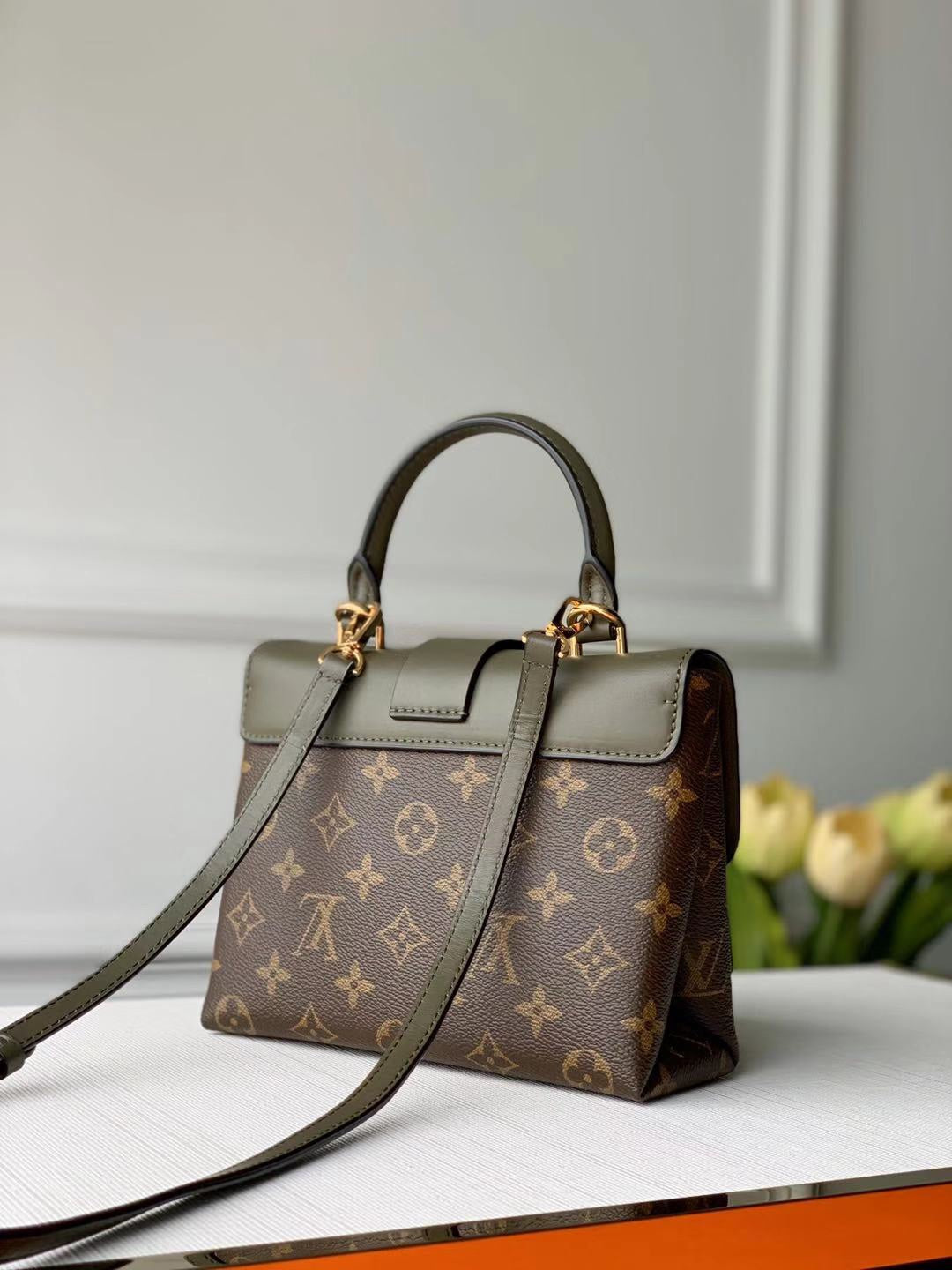 Louis Vuitton LOCKY BB 21 IN BROWN MONOGRAM CANVAS AND KHAKI GREEN CALFSKIN GOLD BUCKLE
