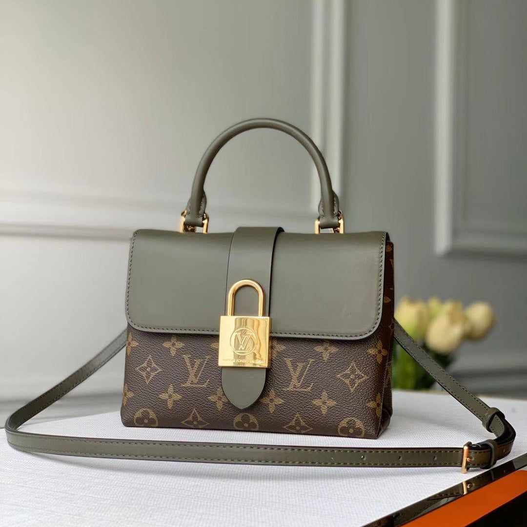 Louis Vuitton LOCKY BB 21 IN BROWN MONOGRAM CANVAS AND KHAKI GREEN CALFSKIN GOLD BUCKLE